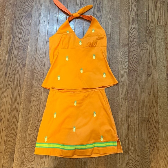 Women’s Small Petite Halter Skort 2 Piece Set Beachy y2k 90s Preppy Pineapple - Picture 1 of 12